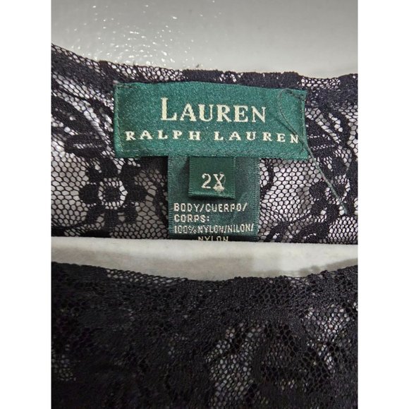 Lauren Ralph Lauren Black Long Sleeve Lace Top Size 2X - Picture 2 of 2